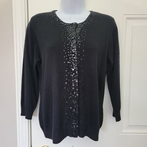 NWT New York And Company Black Sequined Button Up Cardigan Knit Sweater Small